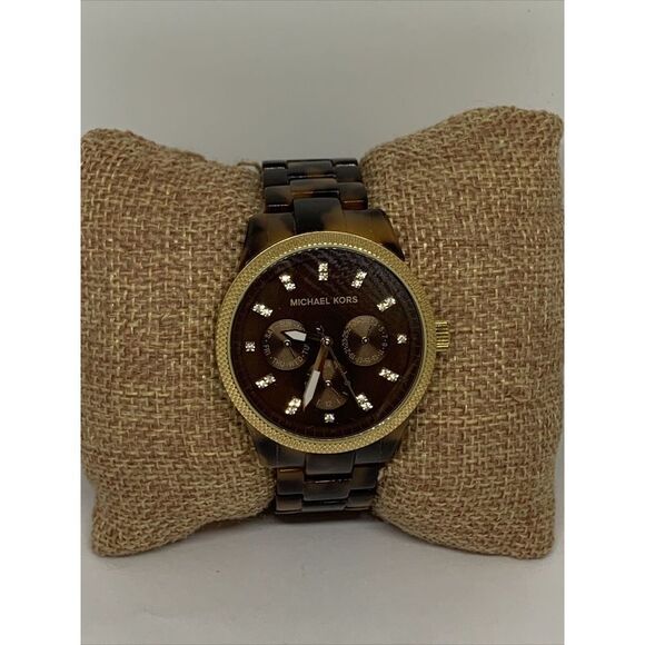 Michael Kors Jet Set MK5038 Women Brown Acrylic Analog Dial Quartz Watch WFH210 - Picture 1 of 11